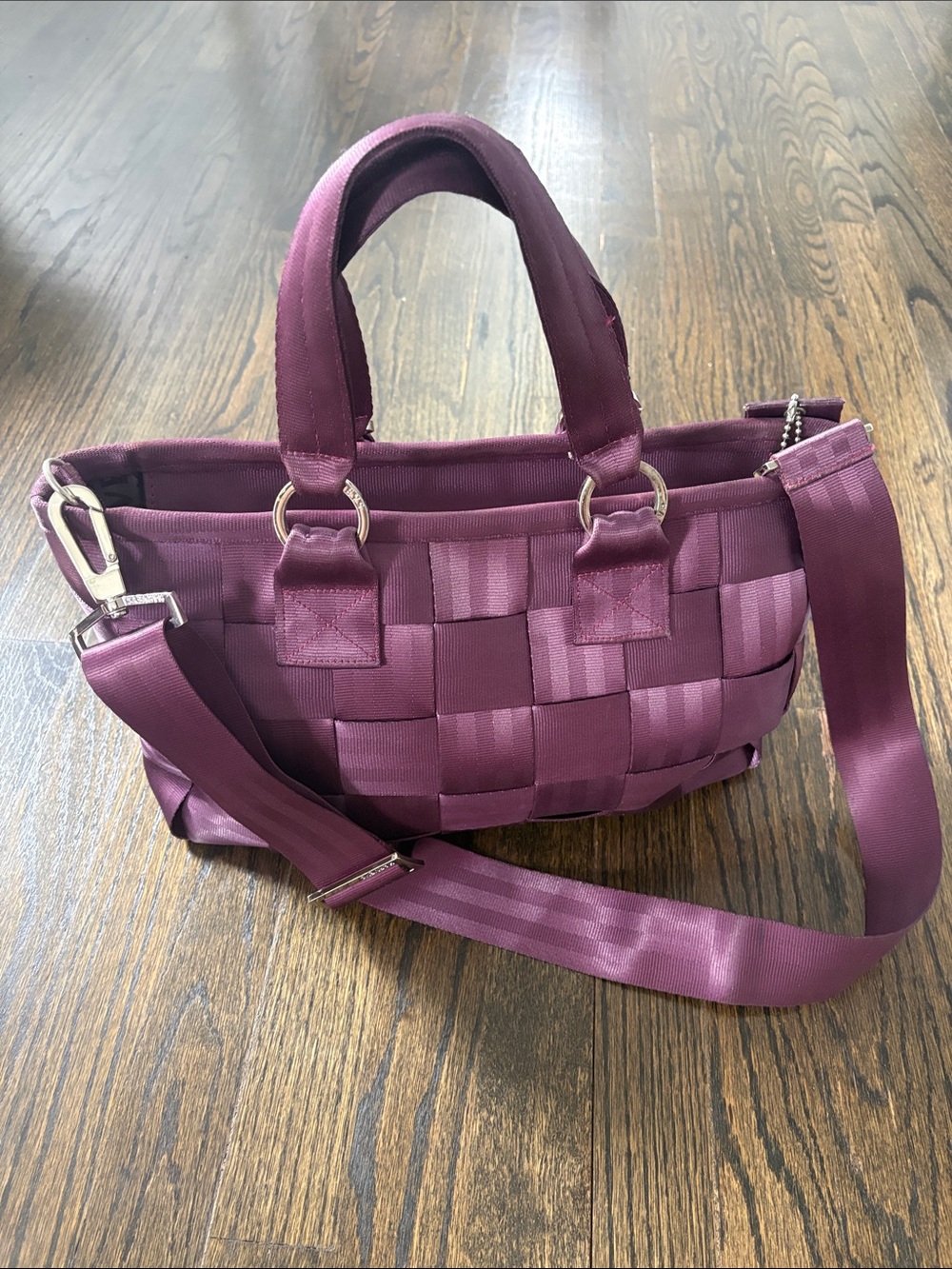 Plum Woven Tote Handbag with Adjustable Strap-by Harvey’s